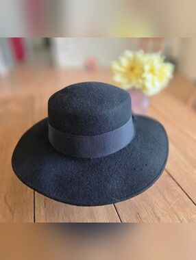 Nordstrom Black Wool Felt Wide-Brim Bow Hat
